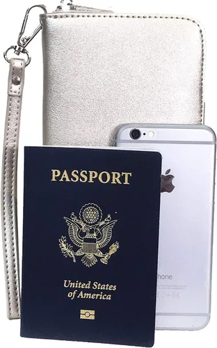 Vista 3 de Cartera de piel sintética con cremallera alrededor del embrague de pasaporte con soporte para libro de cheques
