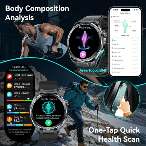 Vista 3 de Military Smart Watches for Men with LED Flashlight, Tactical Rugged Smart Watch with 1.45" HD, 3ATM Waterproof & Compass, Sports Fitness Tracker