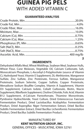 Vista 3 de Blue Seal Kent Nutrition Pelets de conejillo de indias peludos con vitamina C añadida, 25 libras.