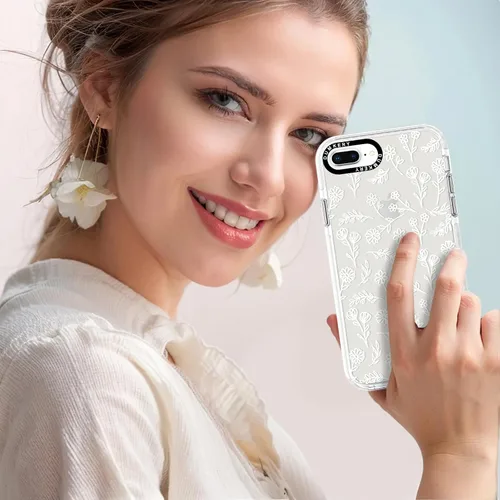 Vista 6 de Dumkery - Funda linda con flores blancas compatible con iPhone 7 Plus, funda floral transparente para iPhone 8 Plus con patrón estético, suave funda