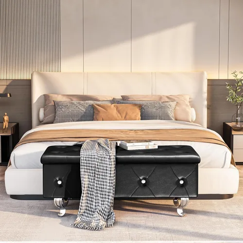 Vista 2 de DKLGG Banco otomano de almacenamiento para dormitorio, banco de entrada tapizado con patas y bisagra de seguridad, banco de almacenamiento pequeño