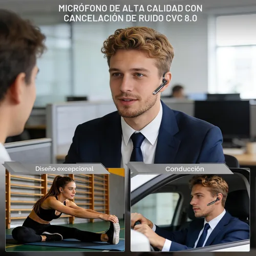 Vista 2 de Boytond Auriculares Bluetooth V6.1, auriculares inalámbricos de 100 horas de conversación con micrófono para trabajo, CVC8.0 con cancelación