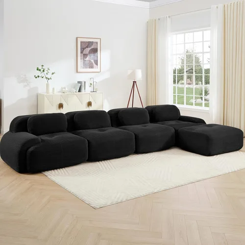 Vista 22 de Juego de sofás seccionales sin hueso de 117 pulgadas para sala de estar, modular en forma de L y sofá de 3 plazas con asiento profundo, almohadas