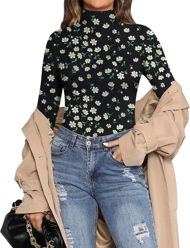 Vista 3 de MANGOPOP - Body de manga larga y cuello alto para mujer