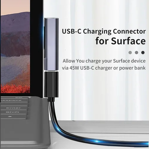 Vista 2 de Sisyphy Adaptador de carga Surface Connect a USB-C para Microsoft Surface Gris