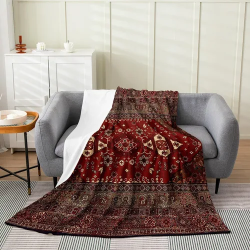 Vista 7 de Erosebridal Manta Bohemia de Tiro 40x50 Pulgadas, Retro Azul Amarillo Degradado Rojo Floral Bohemio Tribal de Vellón, Vintage Antiguo Enrejado