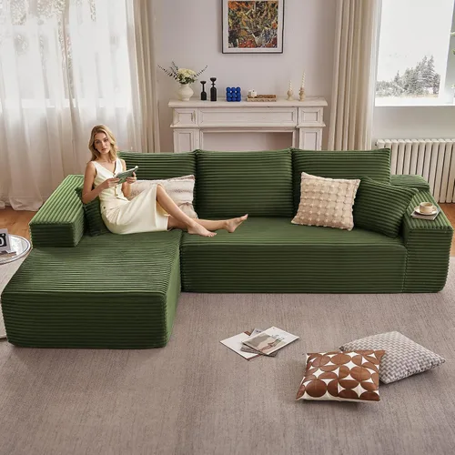 Vista 67 de Sofá modular de 96 pulgadas en forma de L, sofá modular de 3 asientos, sofá modular de pana de espuma viscoelástica sin hueso para sala de estar