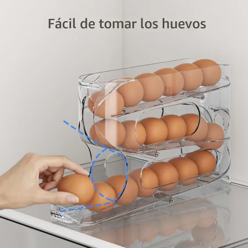 Vista 6 de Sotfamily - Soporte transparente para huevos FIFO para nevera, dispensador de huevos para huevos, 18 unidades 1-Pack Automatic Rolling Egg