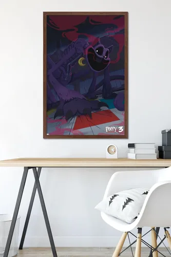 Vista 6 de Poppy Playtime: Capítulo 3 - Póster de pared CatNap, 34 pulgadas de largo x 22.4 pulgadas de ancho, versión enmarcada de caoba