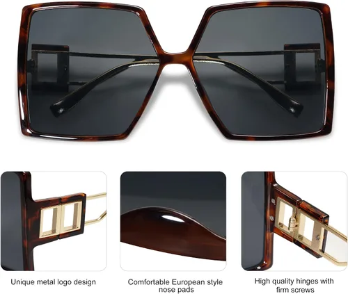 Vista 6 de Allarallvr Gafas de sol cuadradas de gran tamaño para mujer, gafas de sol Tetro de moda para mujer, gafas de sol AR82009