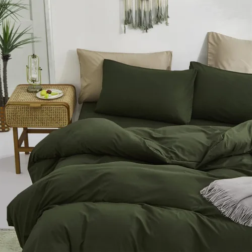 Vista 7 de Luxlovery Juego de edredón verde militar, juego de ropa de cama individual, minimalista, suave, transpirable y moderno, para todas las estaciones