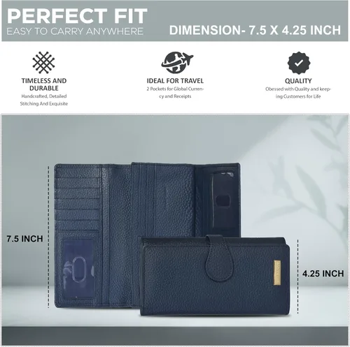 Vista 4 de Carteras de piel con bloqueo RFID, para cheques, con 11 ranuras para tarjetas, para mujer, cartera Rfid