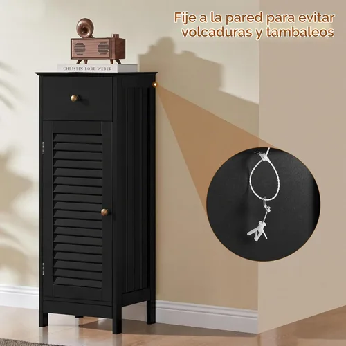 Vista 5 de Yaheetech Small Bathroom Storage Cabinet with Drawer & Louvered Door,Black