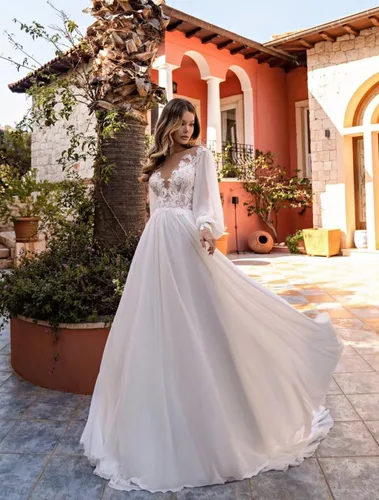 Vista 5 de Vestidos de novia de encaje boho para novia 2025 vestidos de baile de tul de manga larga vestido de novia de satén vestido de novia de sirena