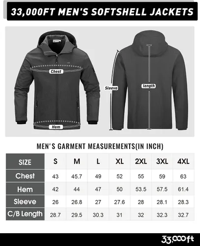 Vista 6 de 33,000ft Chaqueta Softshell con capucha para hombre, impermeable, ligera, aislada, cortavientos, con forro polar