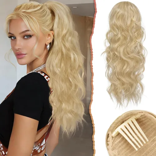 Vista 7 de SOFEIYAN Extensión de cola de caballo con cordón, de 24 pulgadas, ondulado, rizado, con clip, extensiones de cola de caballo con clip, extensiones