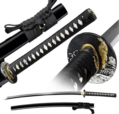 Vista 5 de Espada Katana real hecha a mano, espada samurái de espiga completa con hoja de acero de alto carbono, borde de corte afilado, mango y funda de Azul
