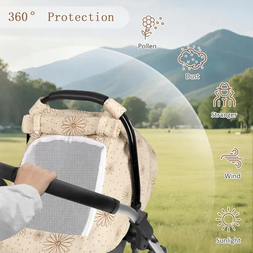 Vista 3 de Funda de muselina para asiento de automóvil para bebé con ventana de malla extragrande, funda transpirable para asiento de automóvil infantil