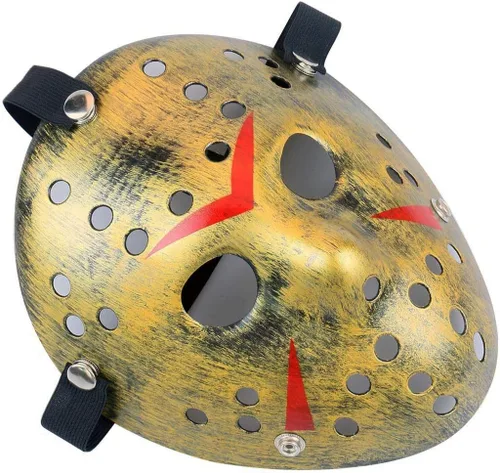 Vista 4 de Gmasking Disfraz de Halloween de terror, máscara de hockey, accesorios de cosplay para fiesta (amarillo grueso)
