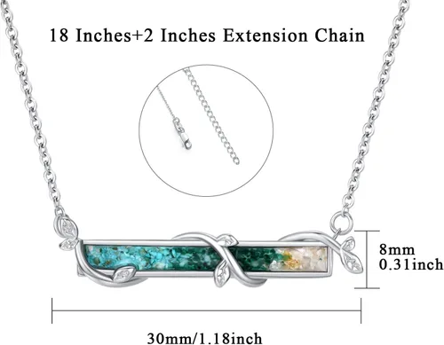 Vista 3 de Aututer Collar de barra horizontal de plata de ley con colgante de barra de hoja de ópalo blancoazulverde, regalo de joyería de ópalo para mujeres