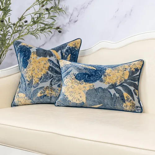 Vista 5 de Yangest Funda de Almohada Rectangular de Hoja Azul de Terciopelo Cortado, Funda de Cojín de Lujo Moderna para Sofá, Sala de Estar, Dormitorio, 12x20
