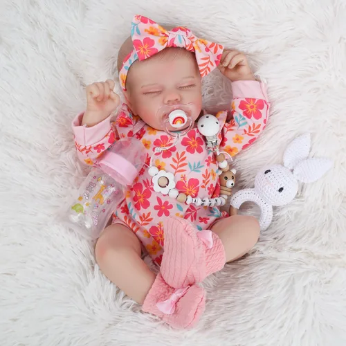 Vista 8 de WOOROY Muñecas realistas de bebé Reborn – Niña recién nacida durmiente de la vida real de 18 pulgadas, muñeca realista con cuerpo suave pesado