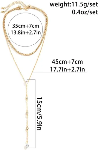 Vista 6 de Long Y-Shaped Rhinestone Necklace for Women Trendy Gold Silver Lariat Y Shape Necklaces Layered Choker Stackable Fashion Dainty Aesthetic Jewelry