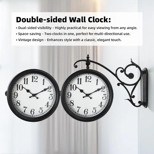 Vista 4 de Reloj de pared de doble cara, reloj de pared vintage de metal europeo, relojes de pared grandes de esquina antiguos para jardín, interior, exterior