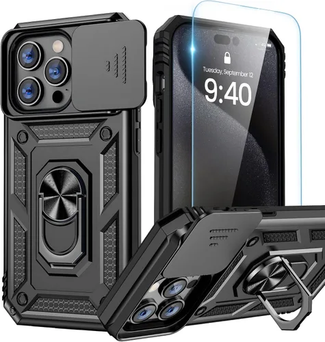 Vista 40 de Goton Funda para iPhone 14 Plus con Protector de Pantalla - Funda con Cubierta Deslizante para Cámara con Soporte de Anillo, Resistente de Grado
