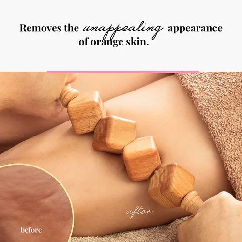 Vista 3 de tuuli Masaje anti celulitis conjunto masajeador cubo rodillo de masaje con mango Gua Sha Maderotherapy madera