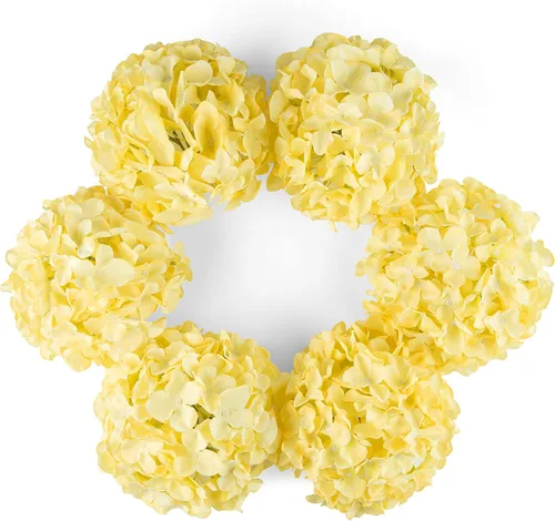 Vista 14 de DuHouse Hortensias artificiales de seda con tallos, hortensias falsas para bricolaje, centro de mesa de boda, decoración del hogar, paquete de 6