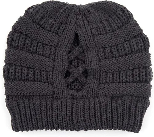 Vista 4 de C.C Exclusives - Gorro de invierno para mujer con agujero para coleta o moño, gorro beanie para mujer (MB-20A)