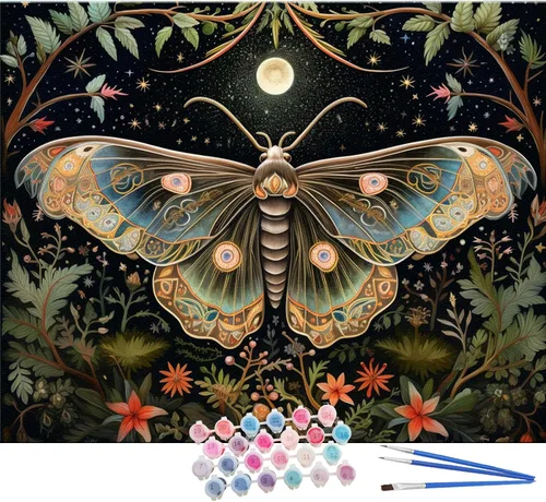 Vista 11 de TOCARE Kit de pintura por números de mariposas y flores para adultos principiantes, lienzo de pintura para adultos por números, juegos de pintura