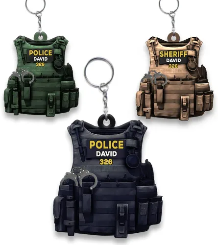Vista 7 de Llavero personalizado de regalos de policía, llavero personalizado para él, papá A0.