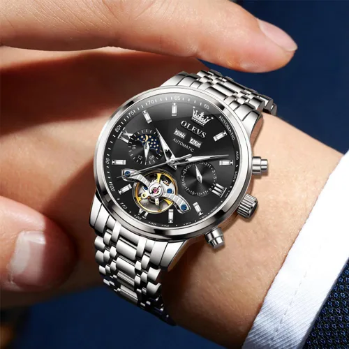 Vista 2 de OLEVS Automatic Watches for Men Luxury Skeleton Multi-Function Mechanical Watch Self Winding Date Waterproof Luminous Mens Watch
