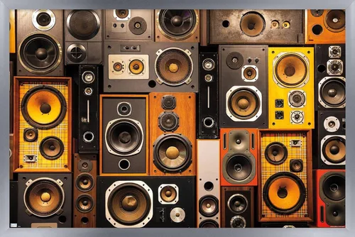 Vista 11 de Trends International Póster de pared con altavoz retro, 14.725 x 22.375 pulgadas, versión enmarcada de madera de granero