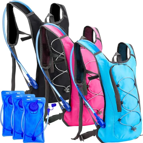 Vista 8 de Mochila de hidratación de 3 piezas con 3 unidades de 2 litros de agua de vejiga de agua, paquete de hidratación para camping, senderismo, ciclismo