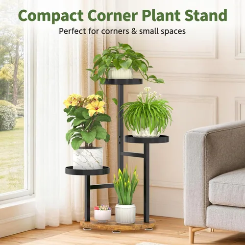 Vista 6 de LASZOLA Soporte de metal de 3 niveles para esquina interior, soporte de madera resistente para múltiples plantas, estante de exhibición de macetas