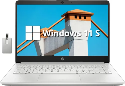 Vista 10 de HP 2022 Stream - Laptop BrightView HD de 14 pulgadas, Intel Celeron N4120, 4 GB de RAM, 64 GB SSD, gráficos Intel HD, cámara web 720p, 1 año Office
