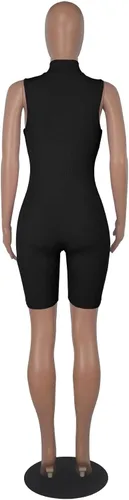 Vista 5 de Overol sexy de una pieza para mujer, con cremallera, sin mangas, ajustado, pantalones cortos