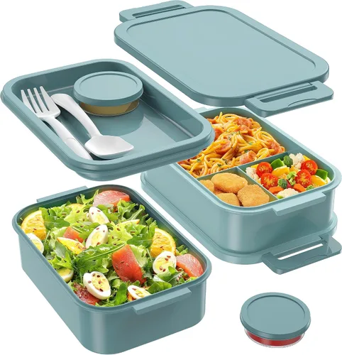 Vista 9 de Jelife Lonchera Bento para adultos, lonchera Bento apilable de 3 capas para adultos, lonchera Bento de estilo grande de 72 onzas, lonchera a prueba