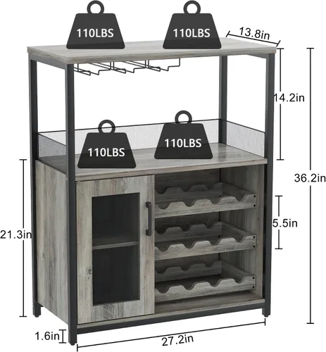 Vista 2 de Amyove Armario para bar de vinos con estante de vino desmontable, estante de bar con soporte para vidrio, aparador pequeño y gabinete de buffet