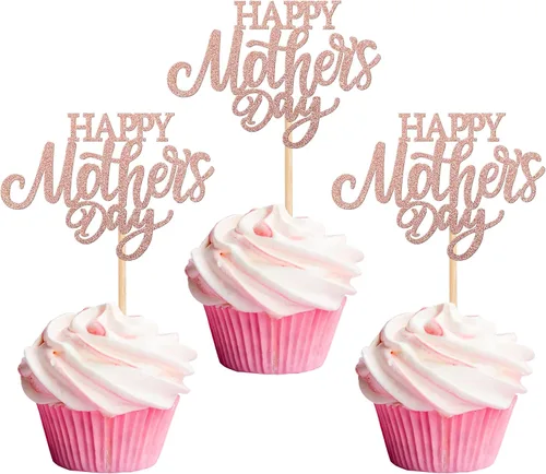 Vista 28 de Rsstarxi 1 paquete de decoración para pastel con flores de purpurina con doble corazón Love Mom Best Mom Best Mom Cake Pick Decoraciones para feliz