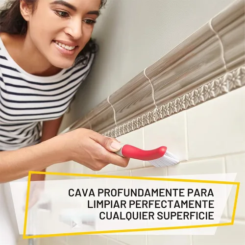 Vista 5 de Juego de 3 cepillos de limpieza con mango ergonómico y cerdas duraderas - Cepillo limpiador de lechada - Cepillos para limpiar baño, ducha 2-Rojo