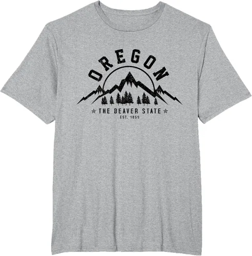 Vista 29 de Oregon The Beaver State Est. 1859 Vintage Mountains - Camiseta de regalo, gris, S