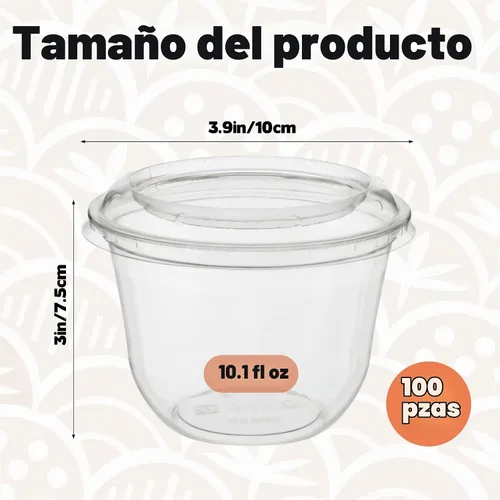 Vista 2 de Rainmae Paquete de 100 tazas de postre con tapas, vasos de plástico desechables apilables con tapas planas, tazas de helado de 10.1 fl oz/10 onzas