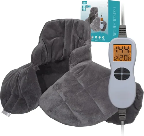Vista 24 de Ruqiji Almohadilla térmica de cuello y hombro con peso de 19 x 24 pulgadas, 2.5 libras con 12 ajustes de temperatura y temporizador de cuenta