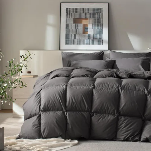 Vista 9 de Edredón de Plumas Tamaño Full, Edredón de Cama Estilo Hotel, 750+ Poder de Relleno, 1200TC, Tela de Algodón 100% Orgánico, Inserto de Edredón Gris