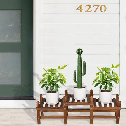 Vista 4 de Soporte para plantas de 3 niveles para interiores, banco bajo