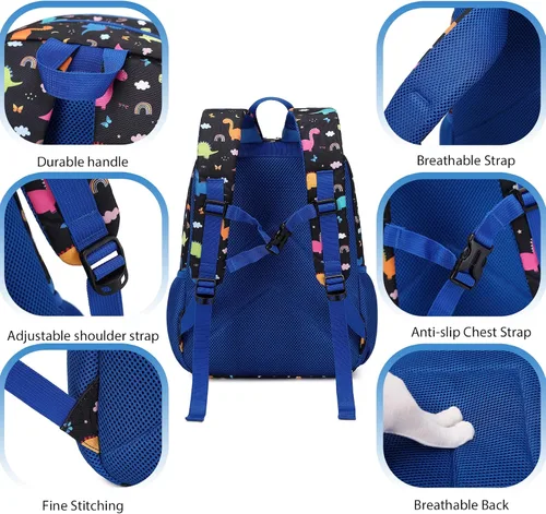 Vista 6 de Ryushoyo Mochila infantil para niños y niñas, mochila para niños y niñas, para jardín de infantes, 2 tamaños con correa para el pecho, Black